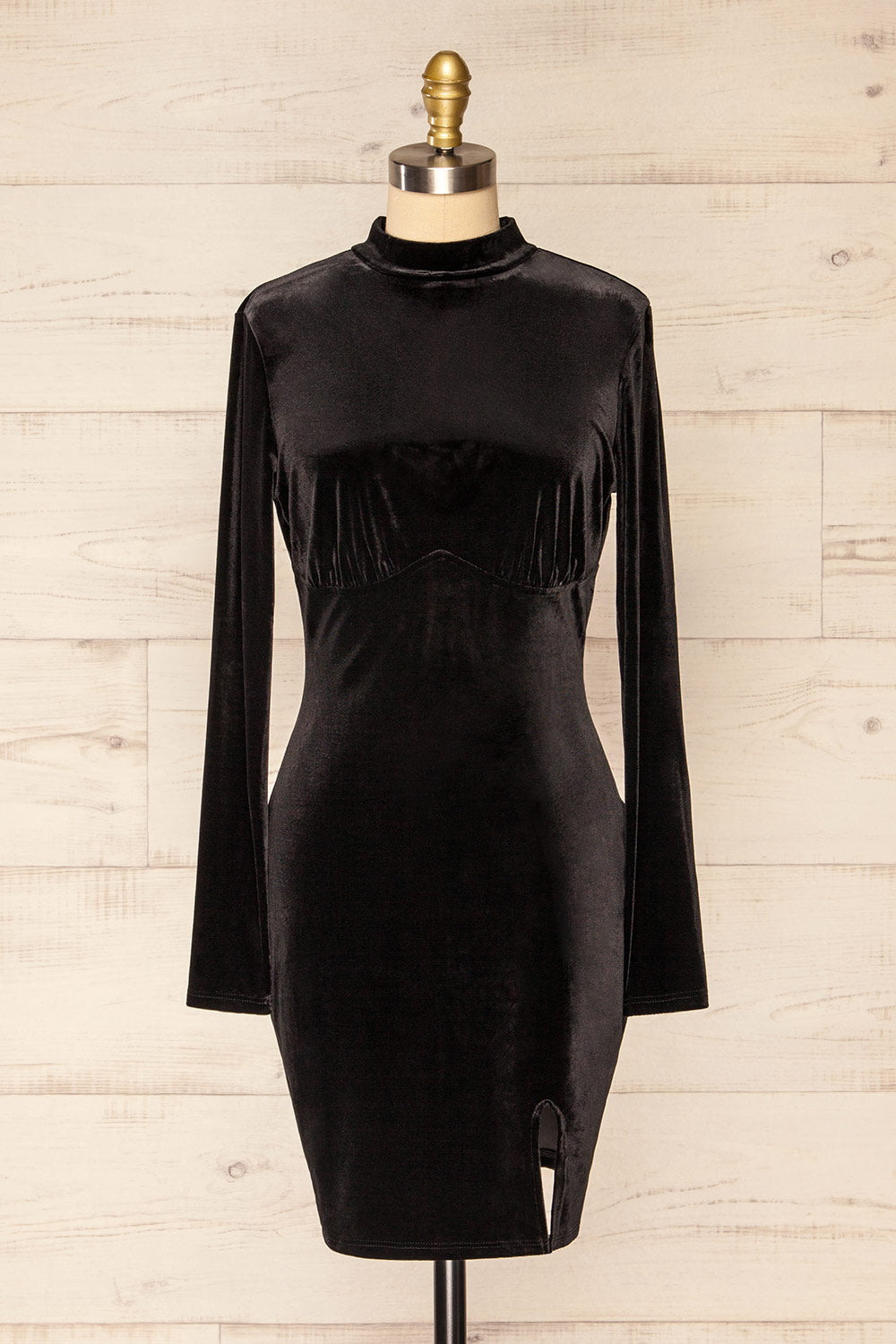 Albacete Short Fitted Velvet Dress w/ Long Sleeves | La petite garçonne front view