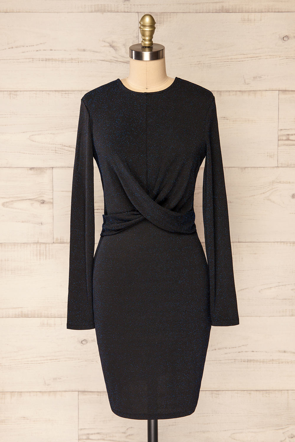 Alcobendas Blue Sparkling Short Dress w/ Long Sleeves | La petite garçonne front view