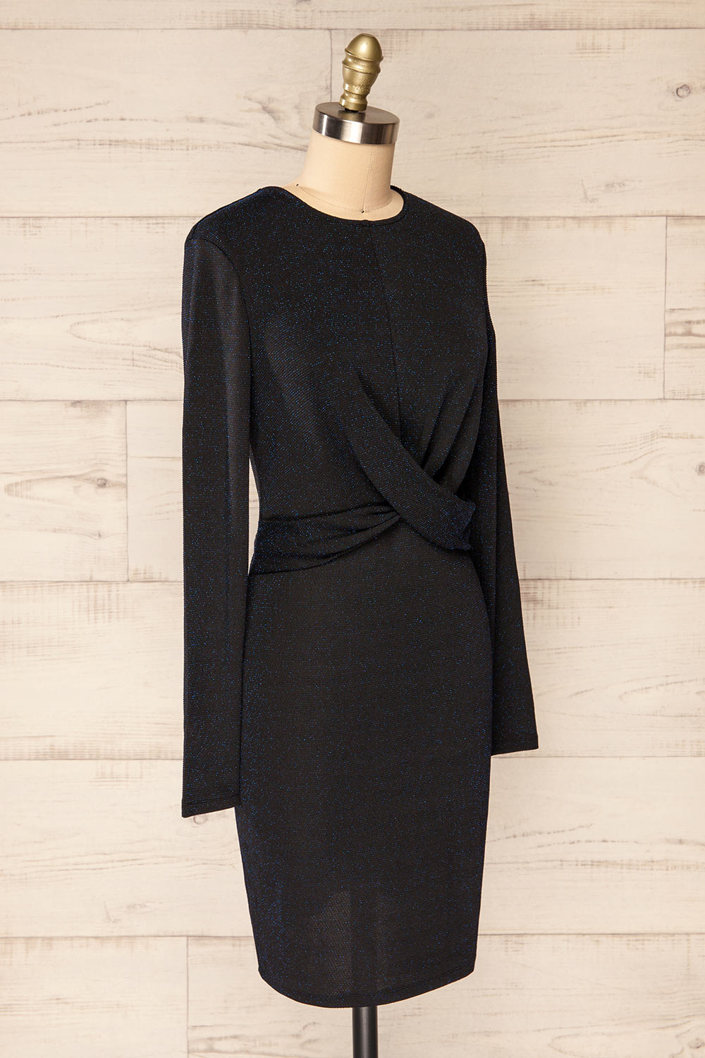 Alcobendas Blue Sparkling Short Dress w/ Long Sleeves | La petite garçonne side view