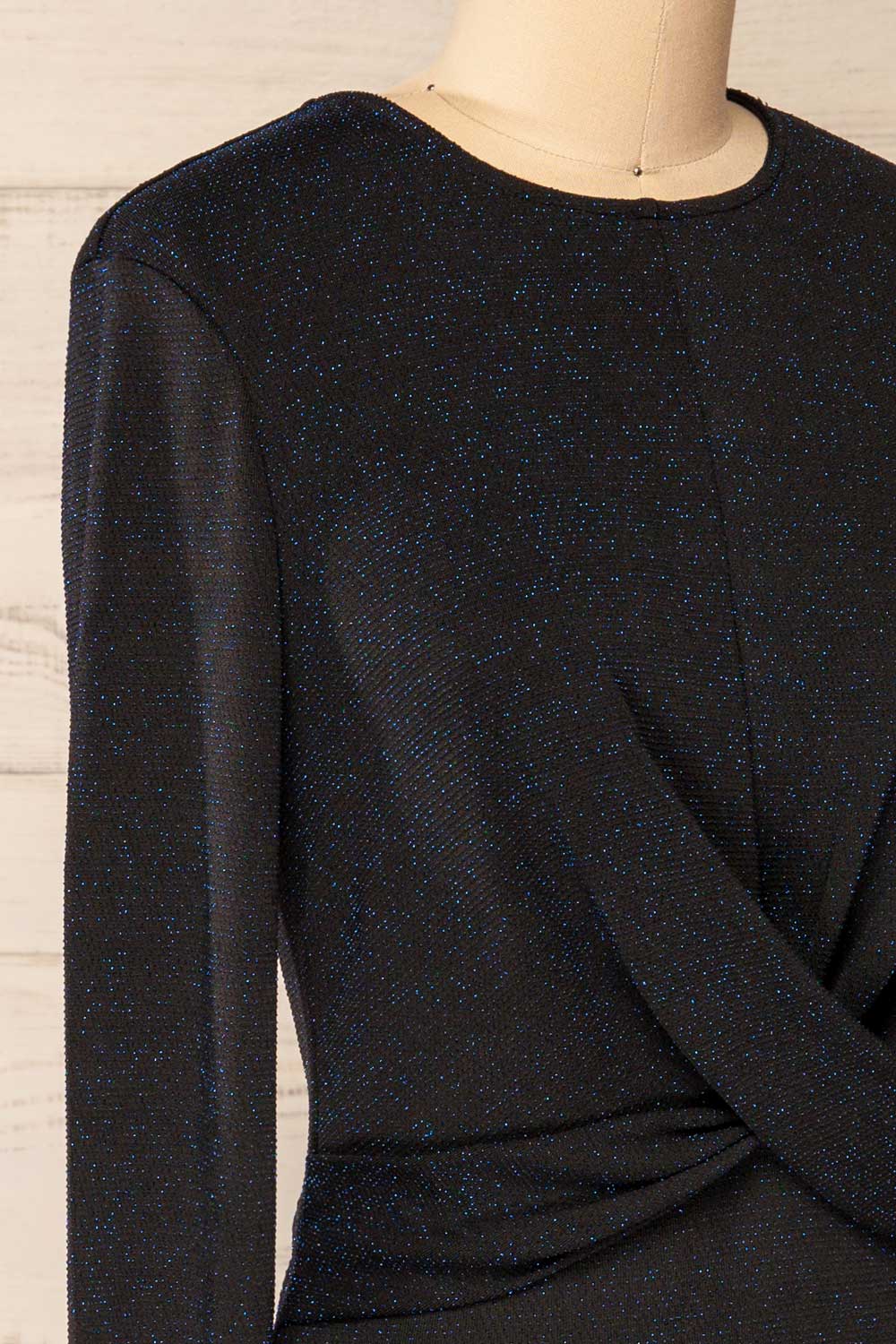 Alcobendas Blue Sparkling Short Dress w/ Long Sleeves | La petite garçonne side close-up