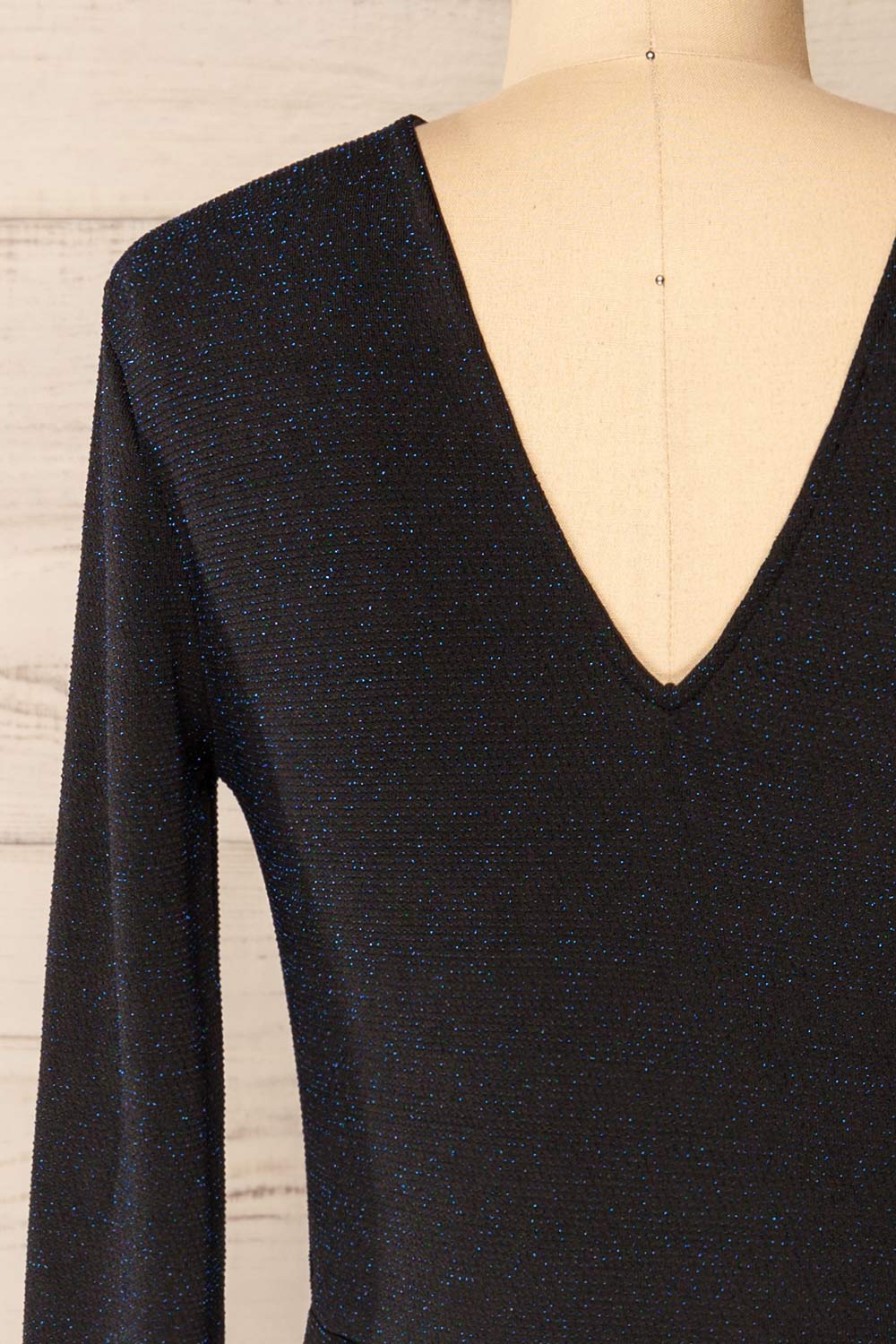 Alcobendas Blue Sparkling Short Dress w/ Long Sleeves | La petite garçonne back close-up