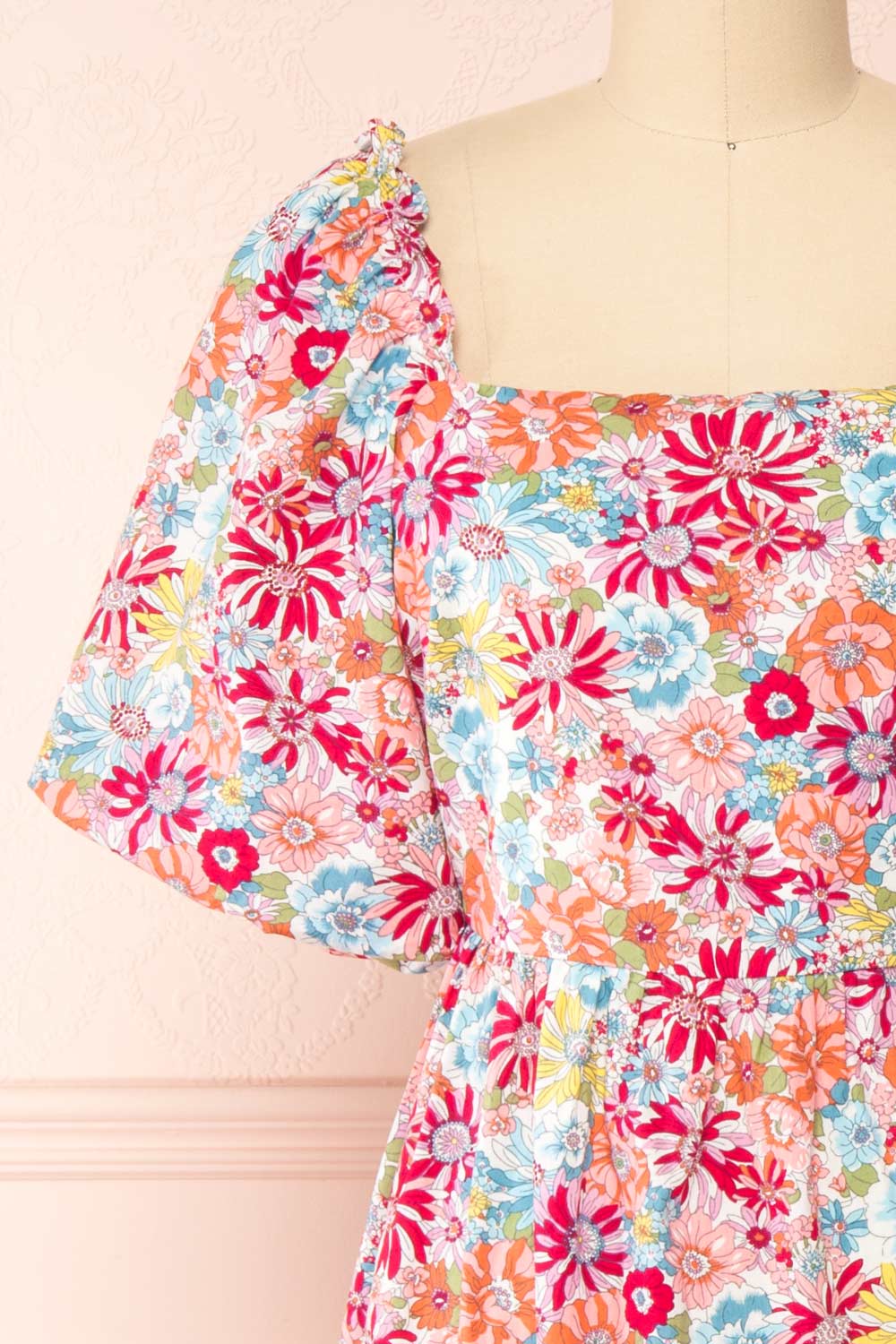 Aleit Floral Midi Dress w/ Balloon Sleeves | Boutique 1861 front close-up