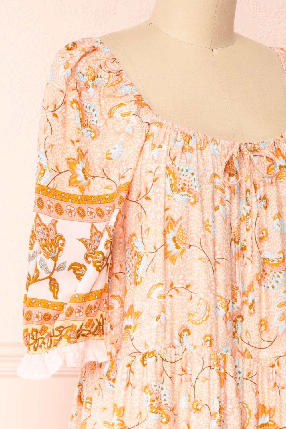 Alexandrina Floral Puffed Sleeves Maxi Dress | Boutique 1861 side close-up