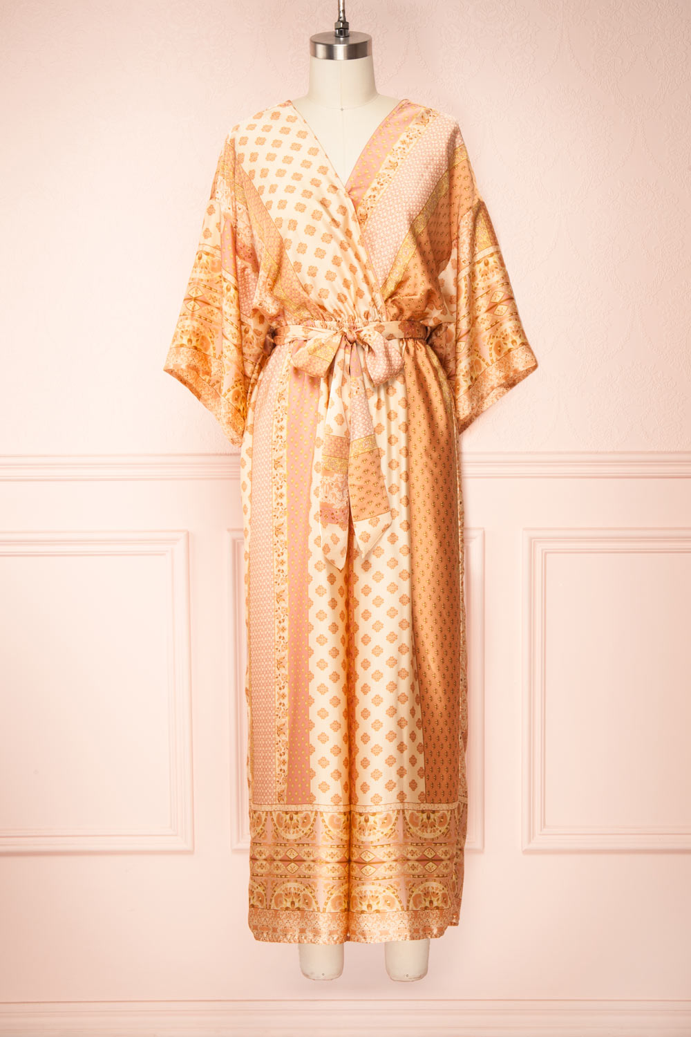 Aliie Orange Patterned Faux Wrap Jumpsuit | Boutique 1861 front view