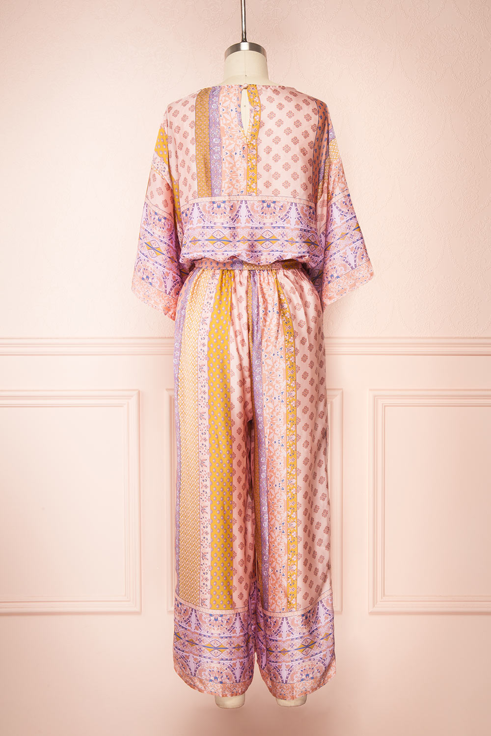 Aliie Pink Patterned Faux Wrap Jumpsuit | Boutique 1861 back view
