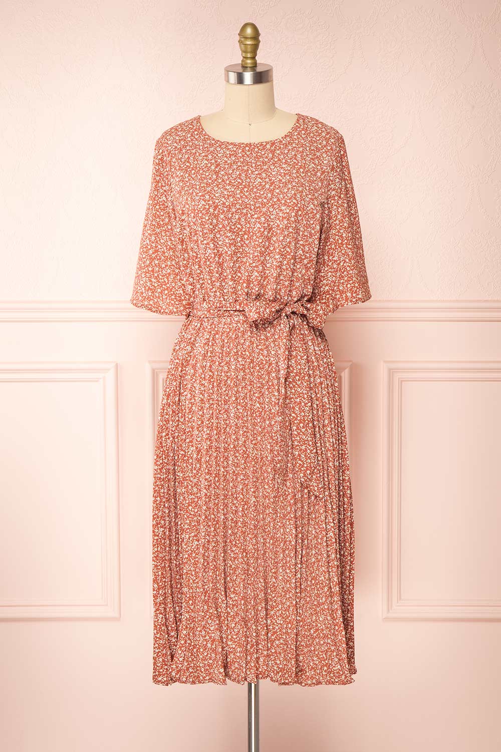 Alvie Red Short Sleeve Floral Midi Dress | Boutique 1861 front view