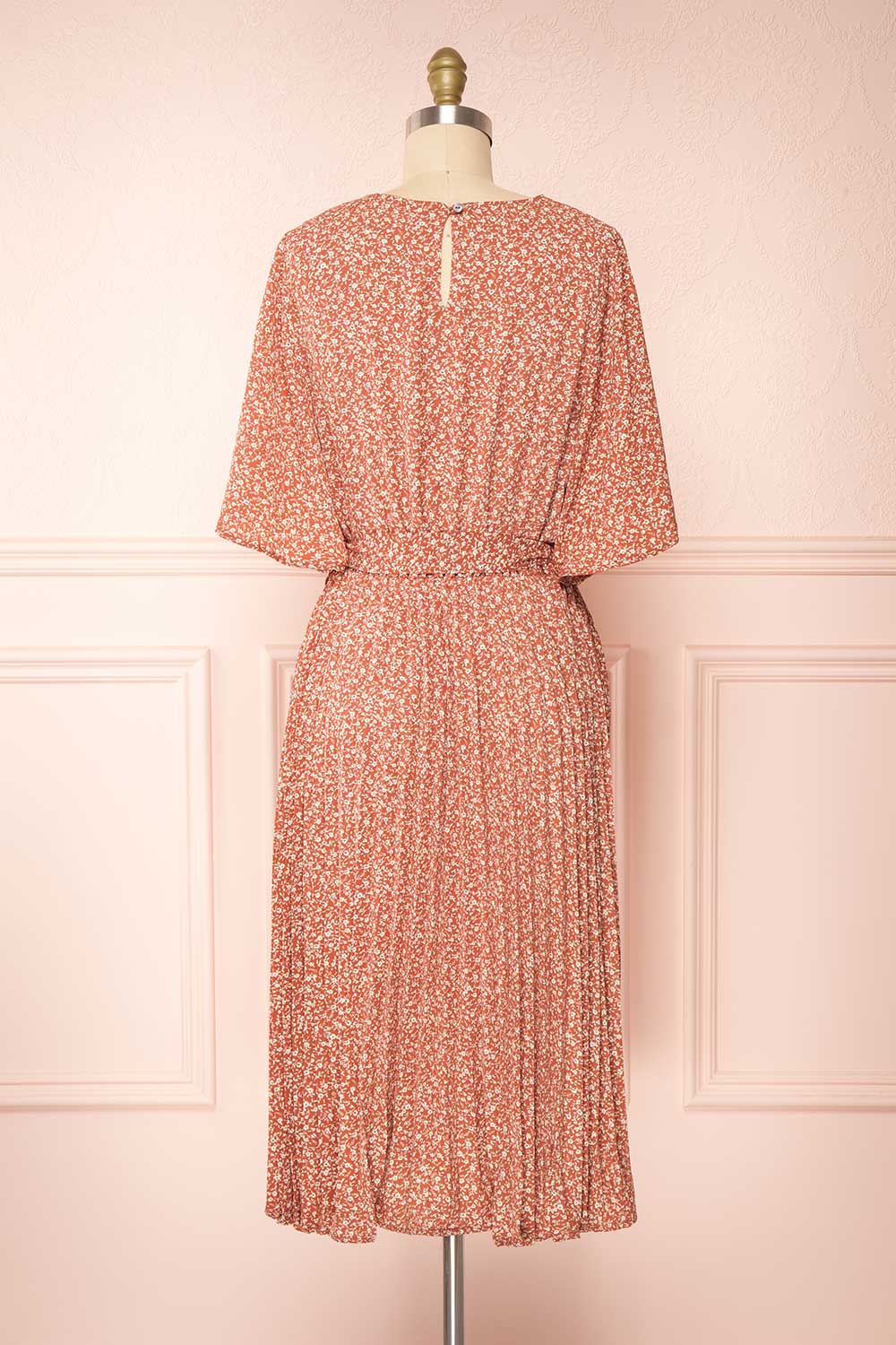 Alvie Red Short Sleeve Floral Midi Dress | Boutique 1861 back view