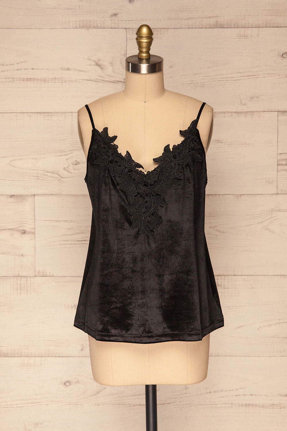 Amantea Black Velvet Camisole | Noir | La Petite Garçonne front view