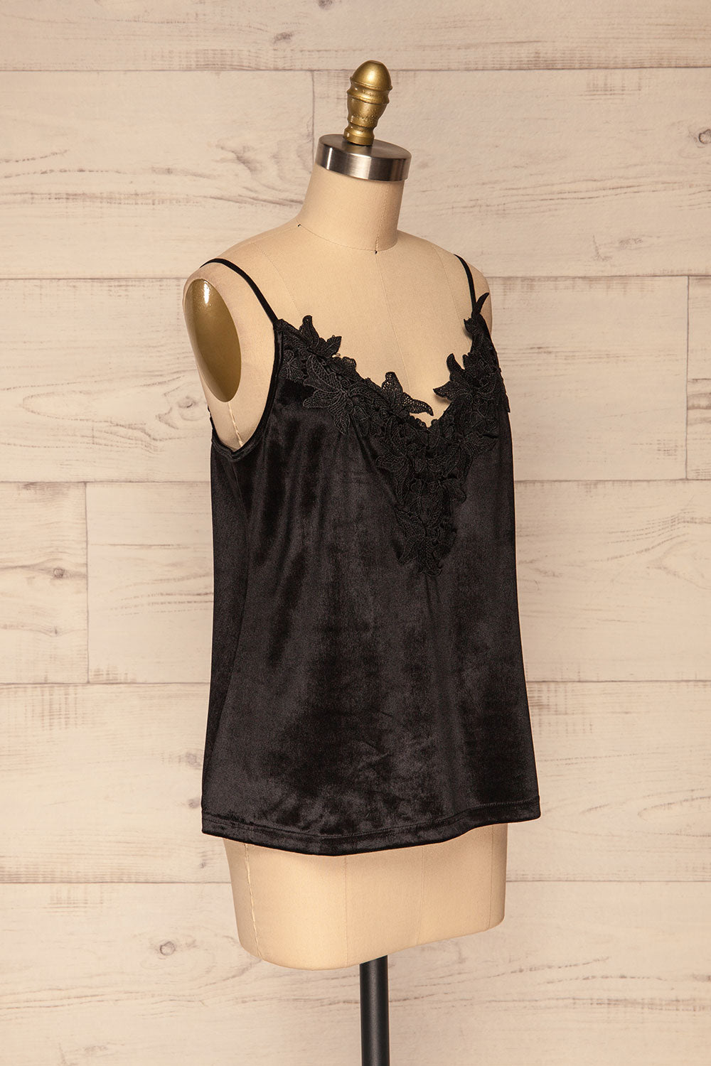 Amantea Black Velvet Camisole | Noir | La Petite Garçonne side view
