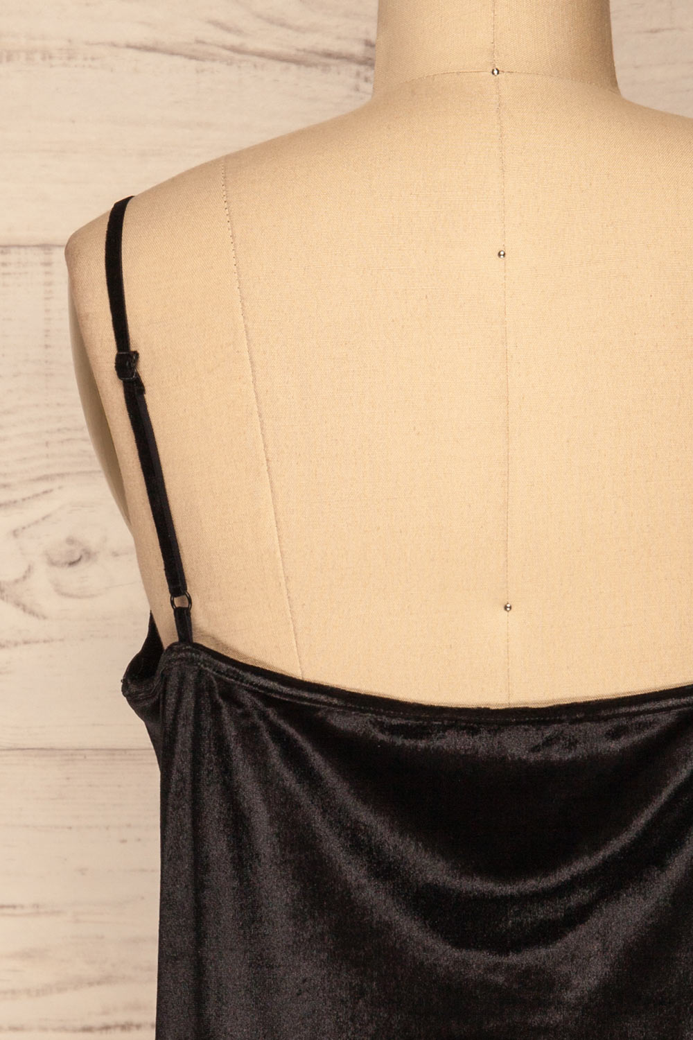 Amantea Black Velvet Camisole | Noir | La Petite Garçonne back close-up