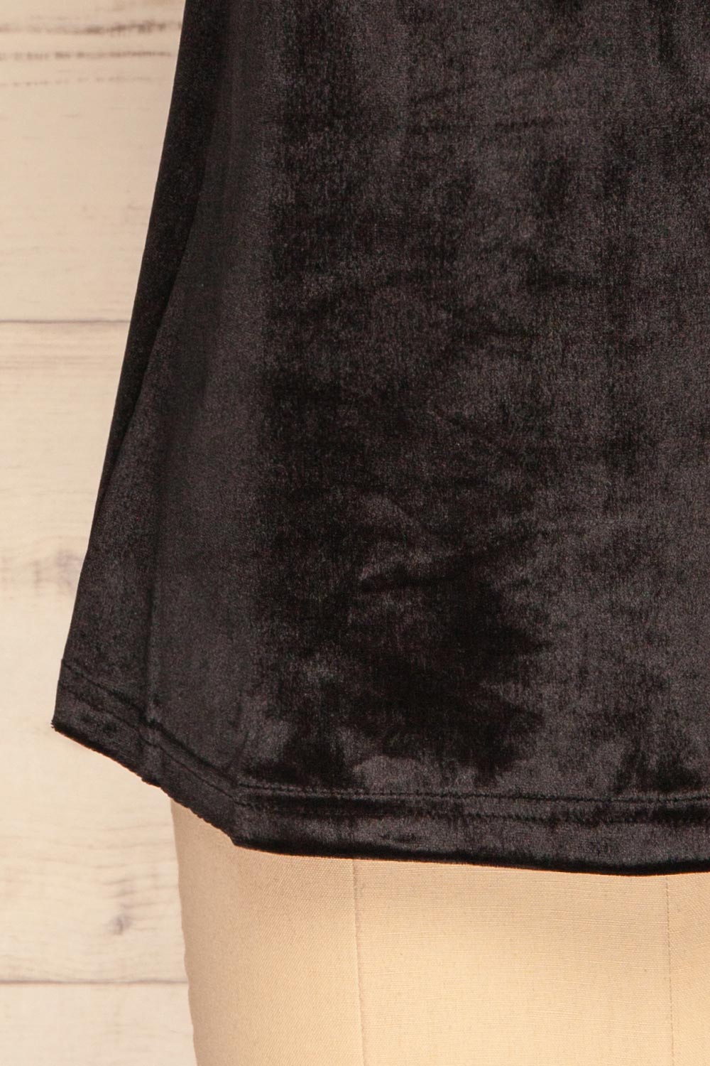Amantea Black Velvet Camisole | Noir | La Petite Garçonne bottom close-up