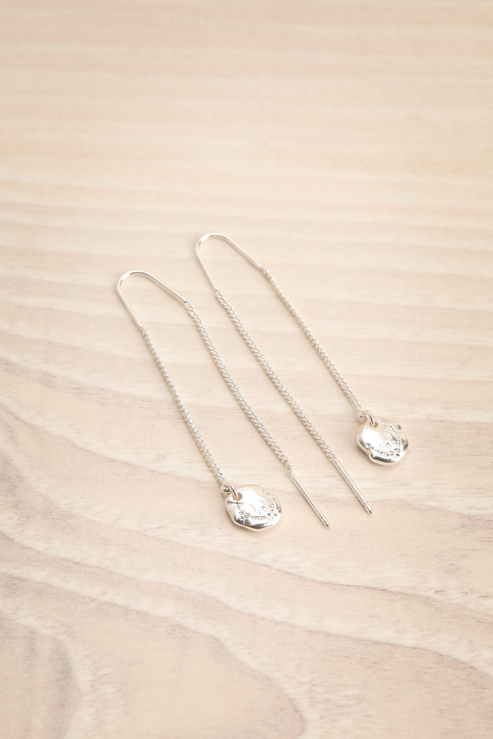 Ambergris Silver Thread Through Earrings w/ Engraved Handcrafted Shield