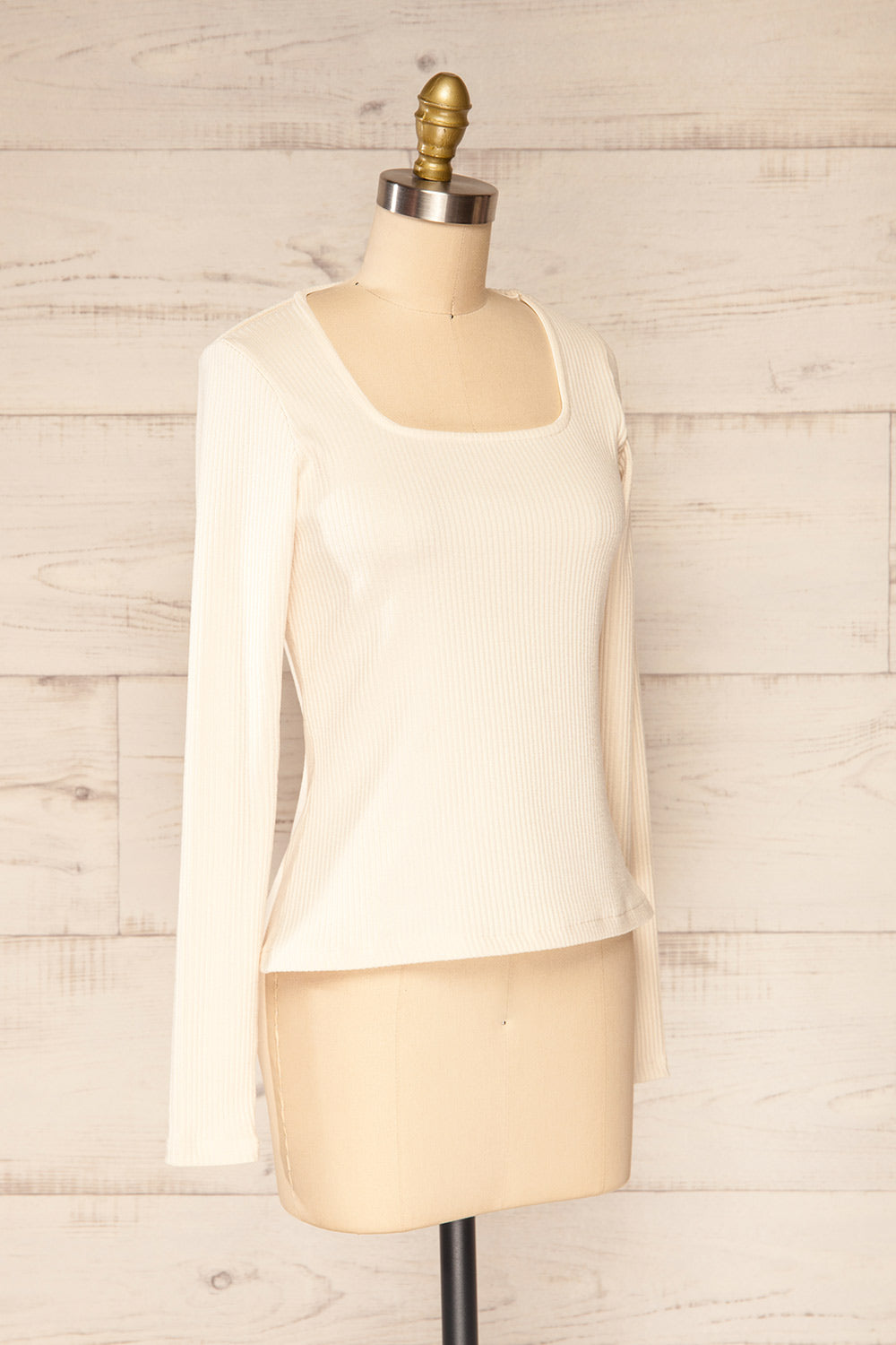 Amberr Cream Ribbed Long Sleeve Top | La petite garçonne side view