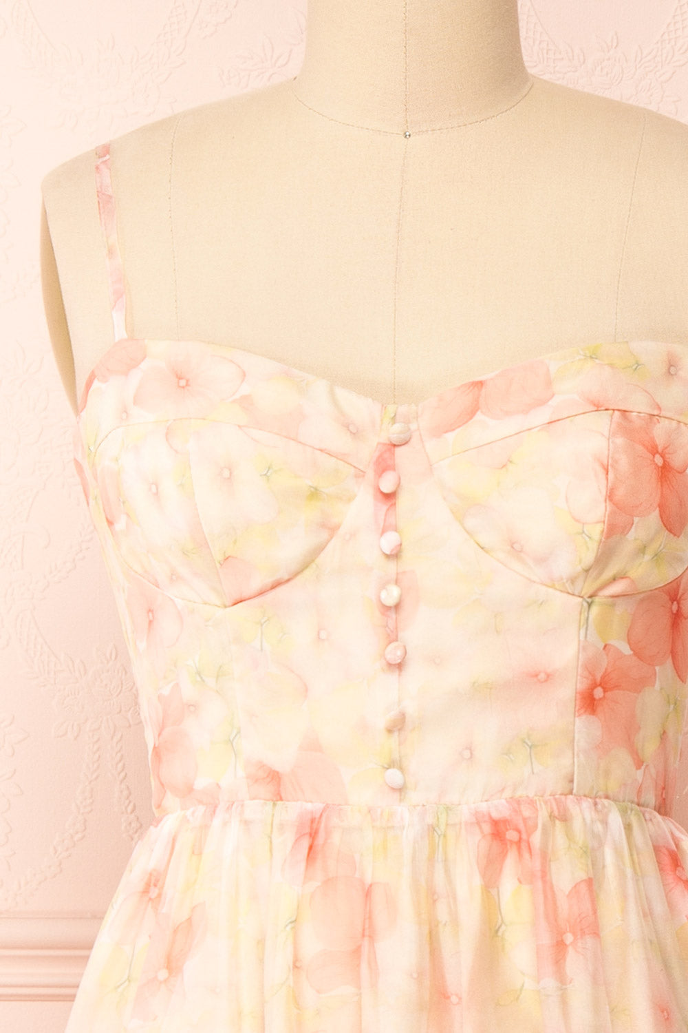 Ambu Floral Midi Dress w/ Buttons | Boutique 1861 front close-up