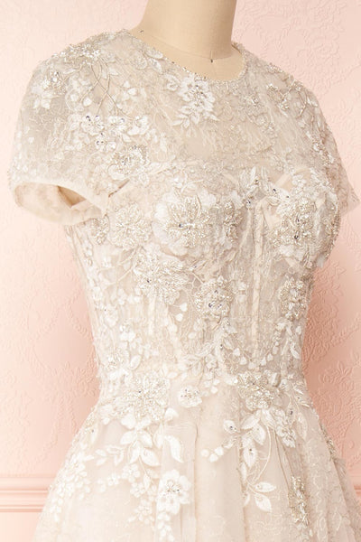 Amina Embroidered A-Line Bridal Dress | Boudoir 1861 side close-up