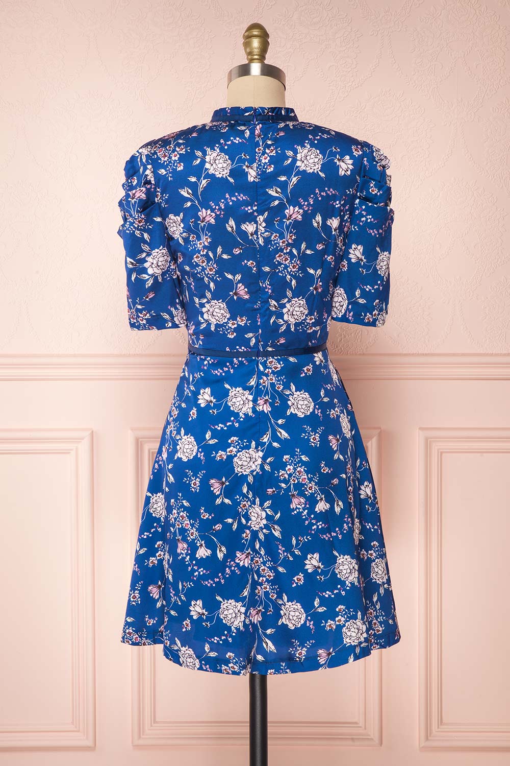 Anaelle Midnight Blue Floral Silky Cocktail Dress | BACK VIEW | Boutique 1861