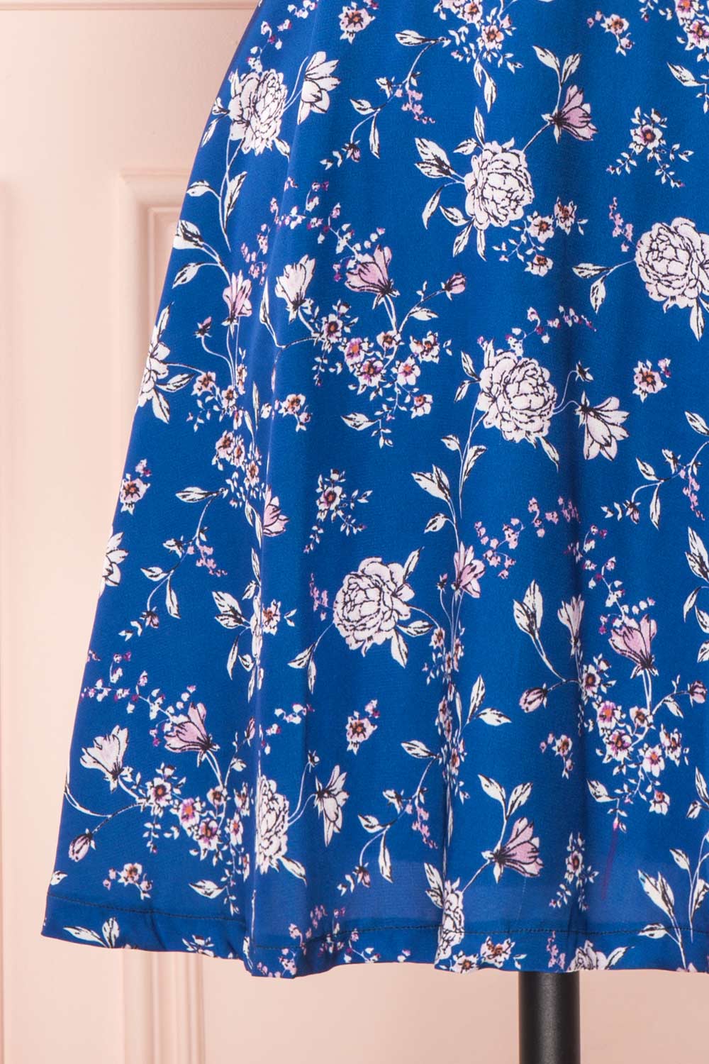 Anaelle Midnight Blue Floral Silky Cocktail Dress | BOTTOM CLOSE UP | Boutique 1861