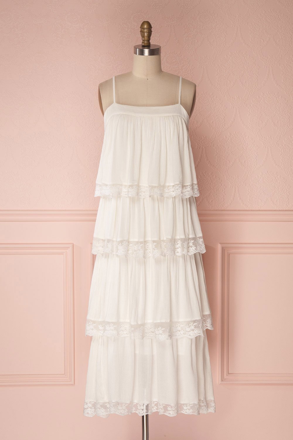 Andreza Ivory Layered Midi Dress with Lace & Embroidery | Boudoir 1861 1