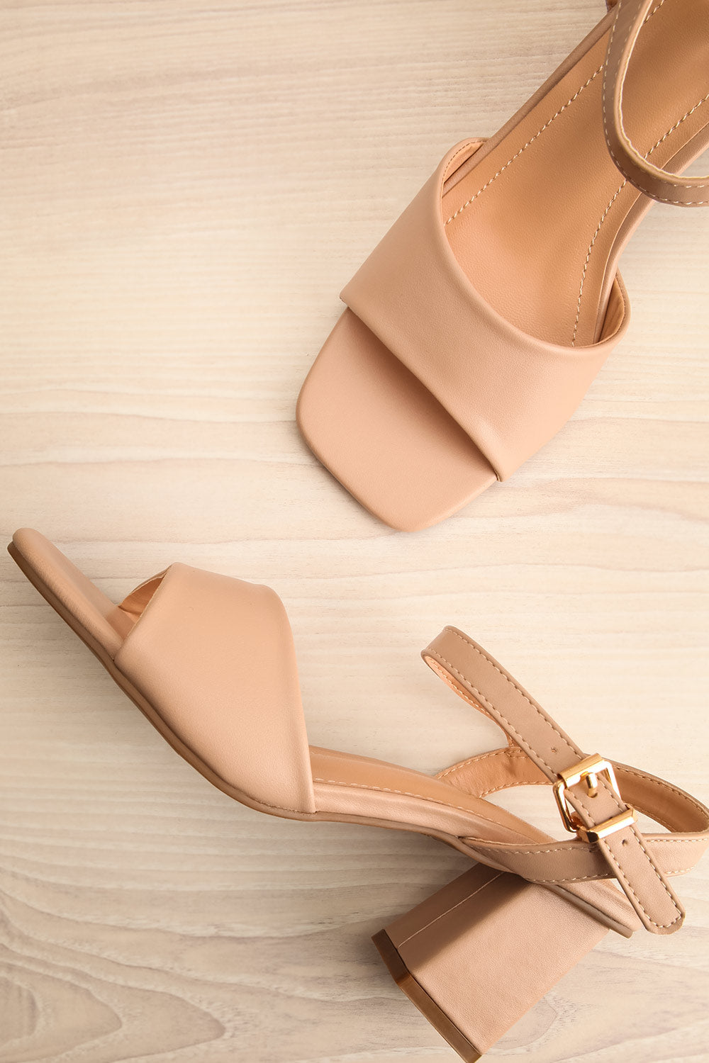 Anelie Beige Block Heeled Sandals | La petite garçonne flat view