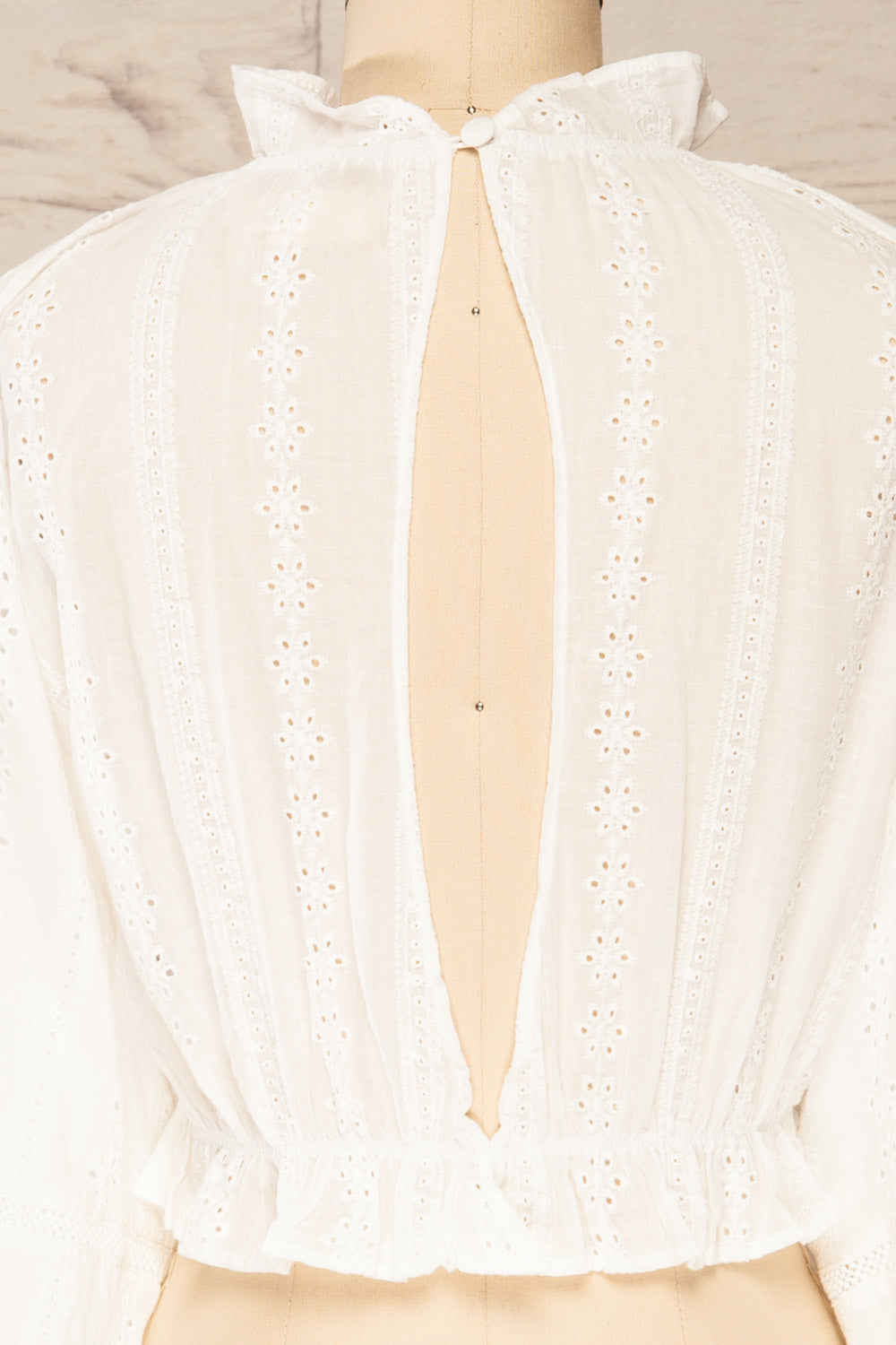 Anemo White Open Back Puffy Sleeve Top | La petite garçonne back close-up