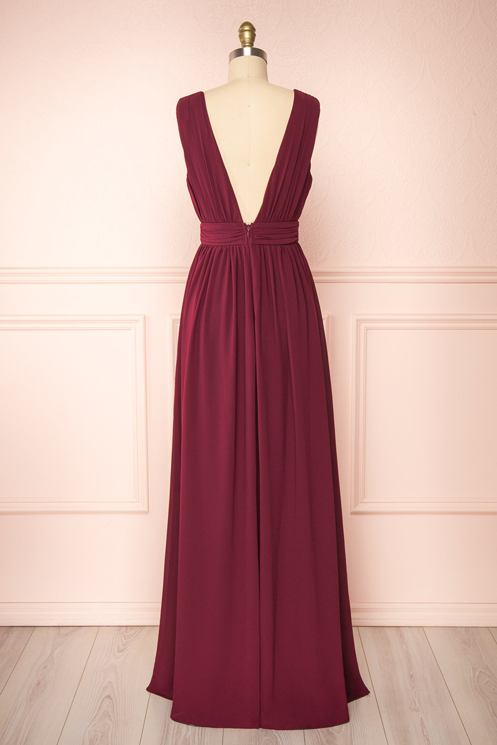 Animos Burgundy V-Neck Maxi Dress | Boudoir 1861 back view