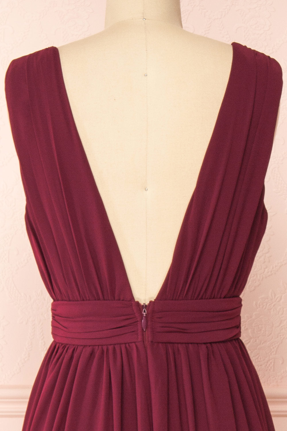 Animos Burgundy V-Neck Maxi Dress | Boudoir 1861 back close-up