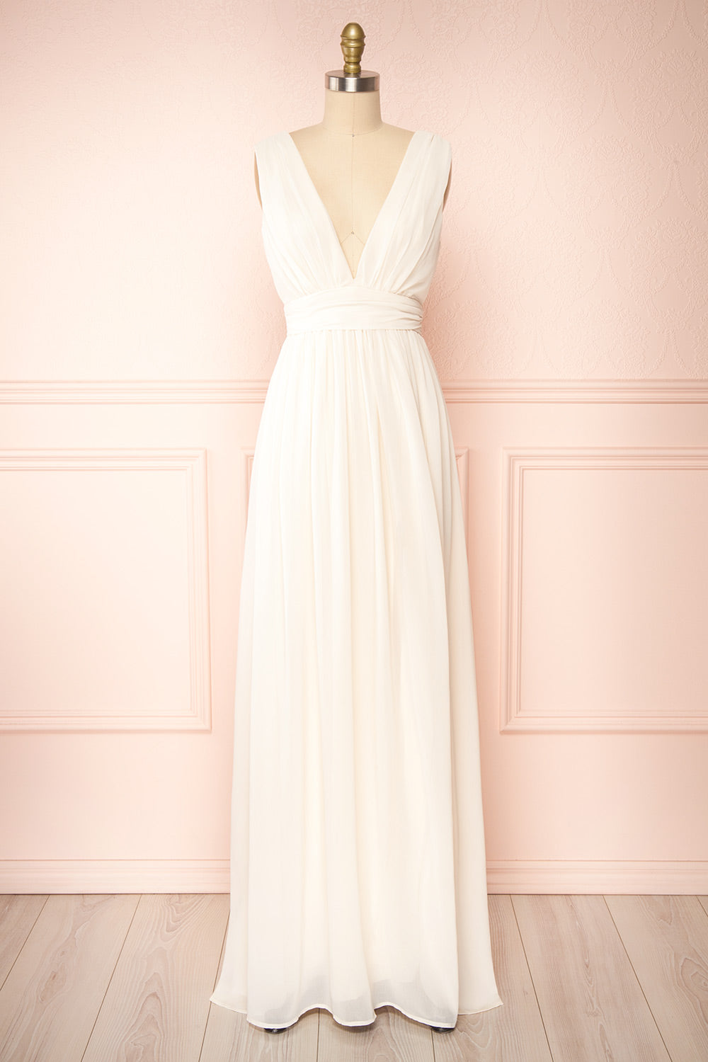 Animos Cream V-Neck Maxi Dress | Boudoir 1861 front view