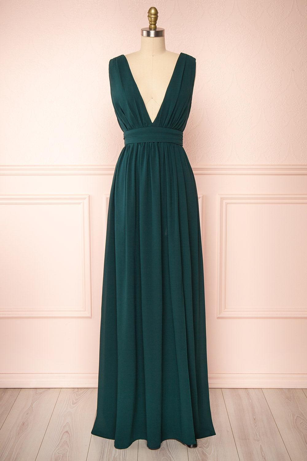 green emerald velvet dress Animos Emerald V-Neck Maxi Dress