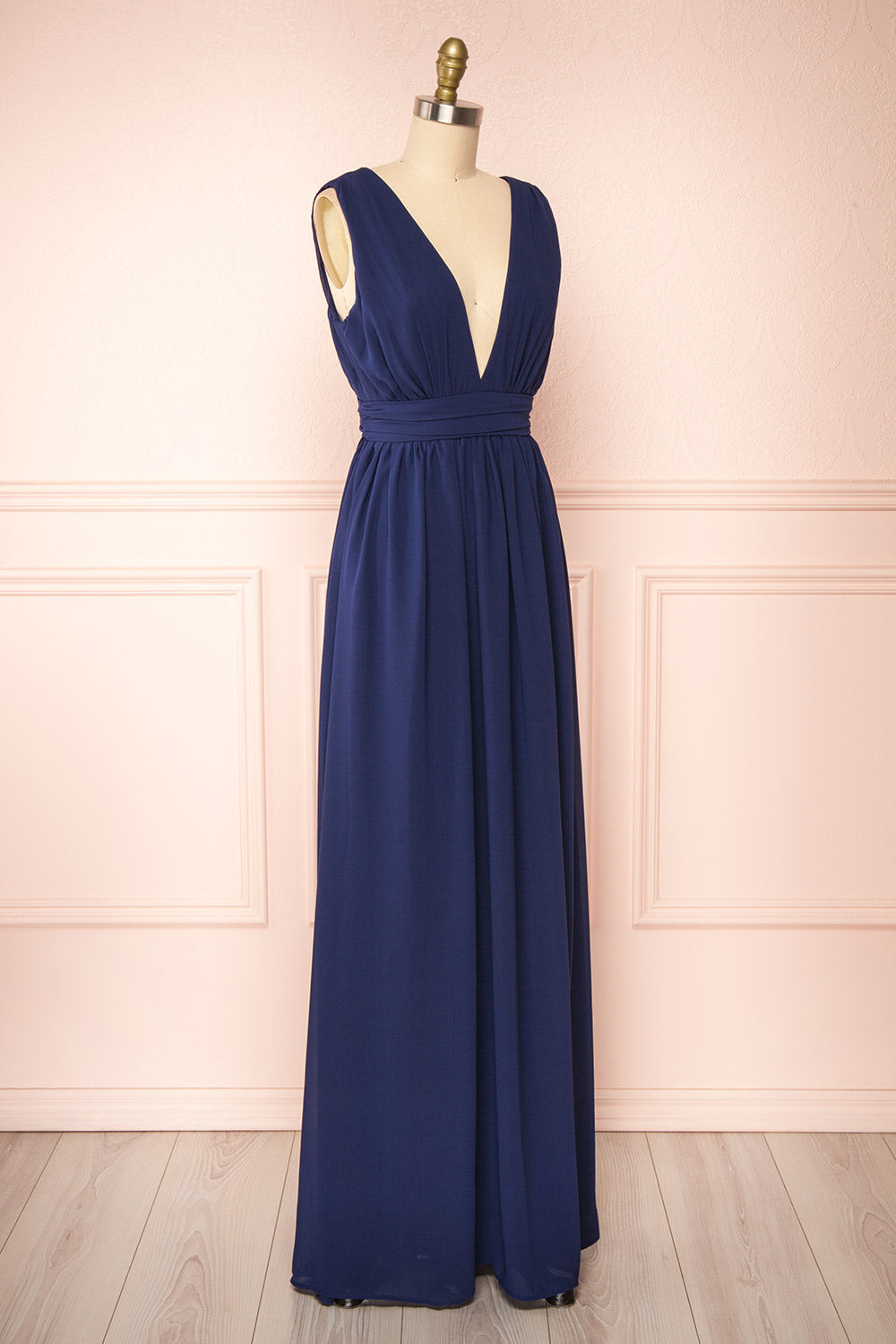 Animos Navy V-Neck Maxi Dress | Boudoir 1861 side view