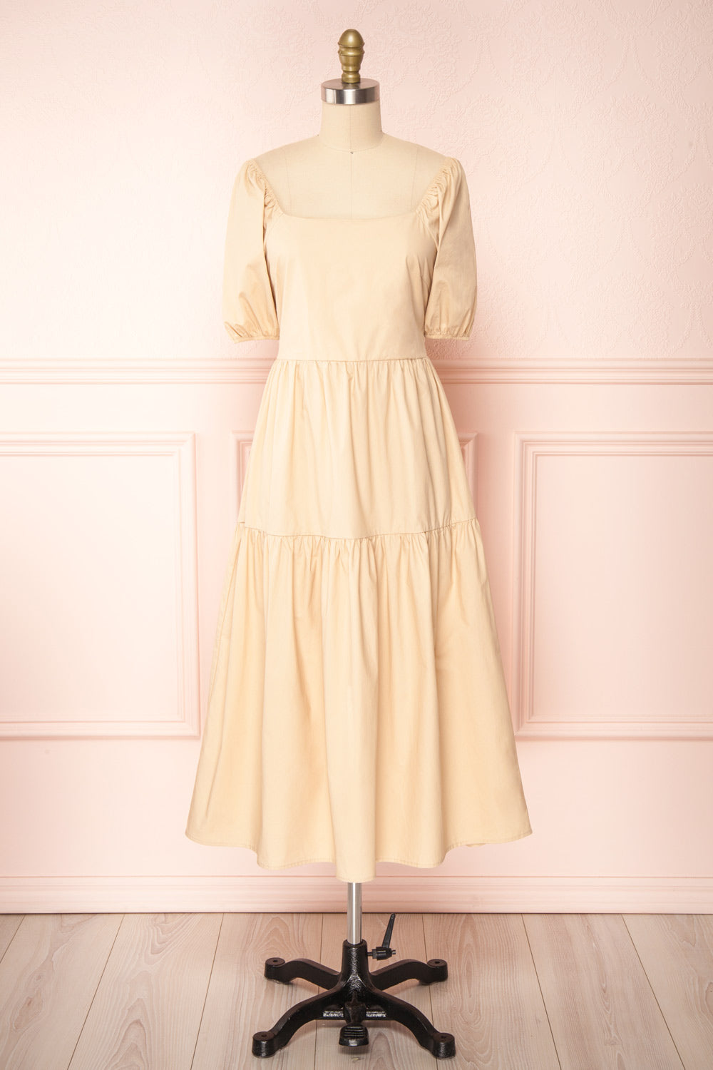 Anthousai Beige Puffy Sleeve Midi Dress | Boutique 1861 Anthousai Beige Puffy Sleeve Midi Dress | Boutique 1861