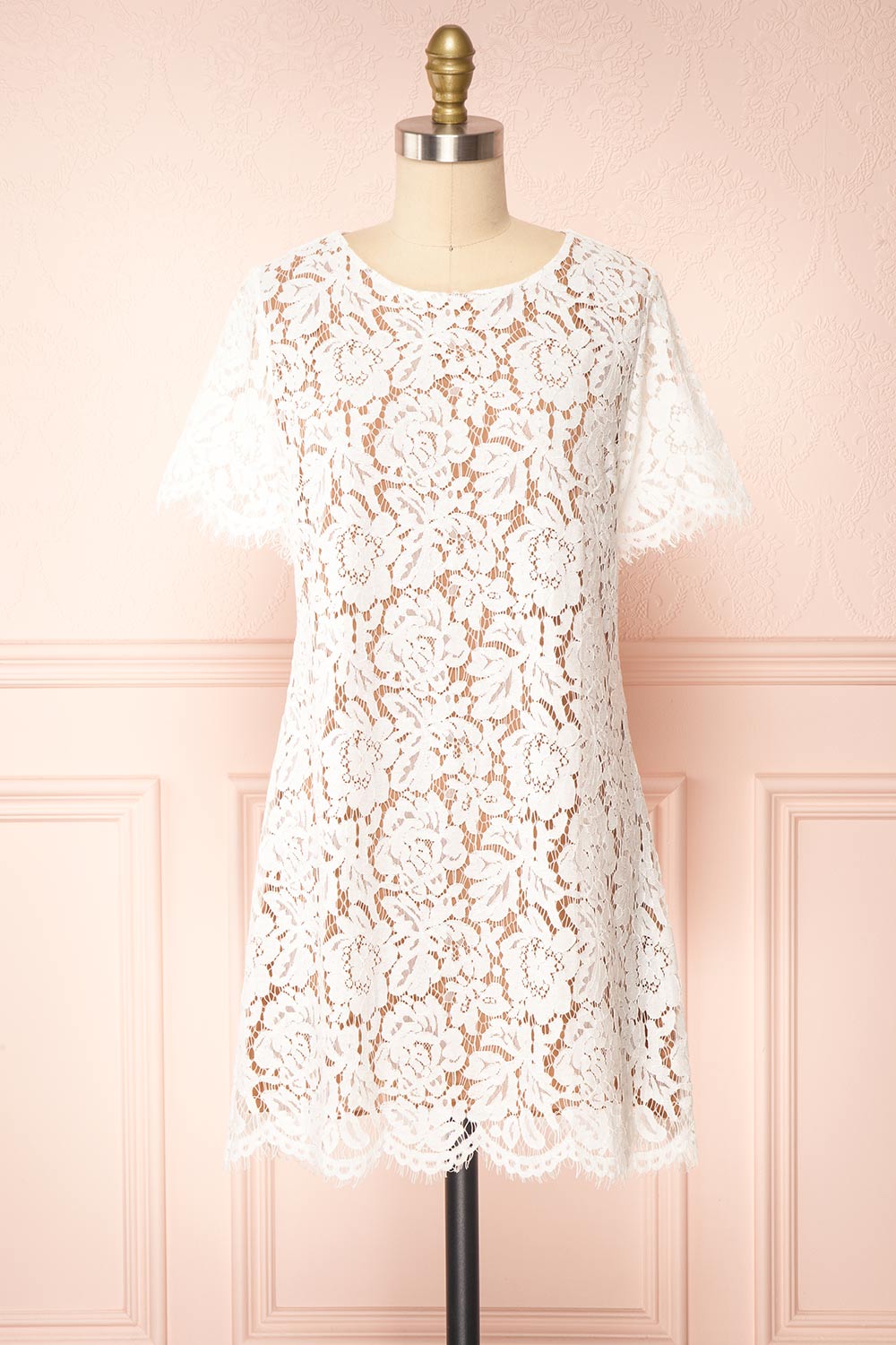 Apama White Floral Lace Short Sleeve Dress | Boutique 1861 Apama White Floral Lace Short Sleeve Dress | Boutique 1861