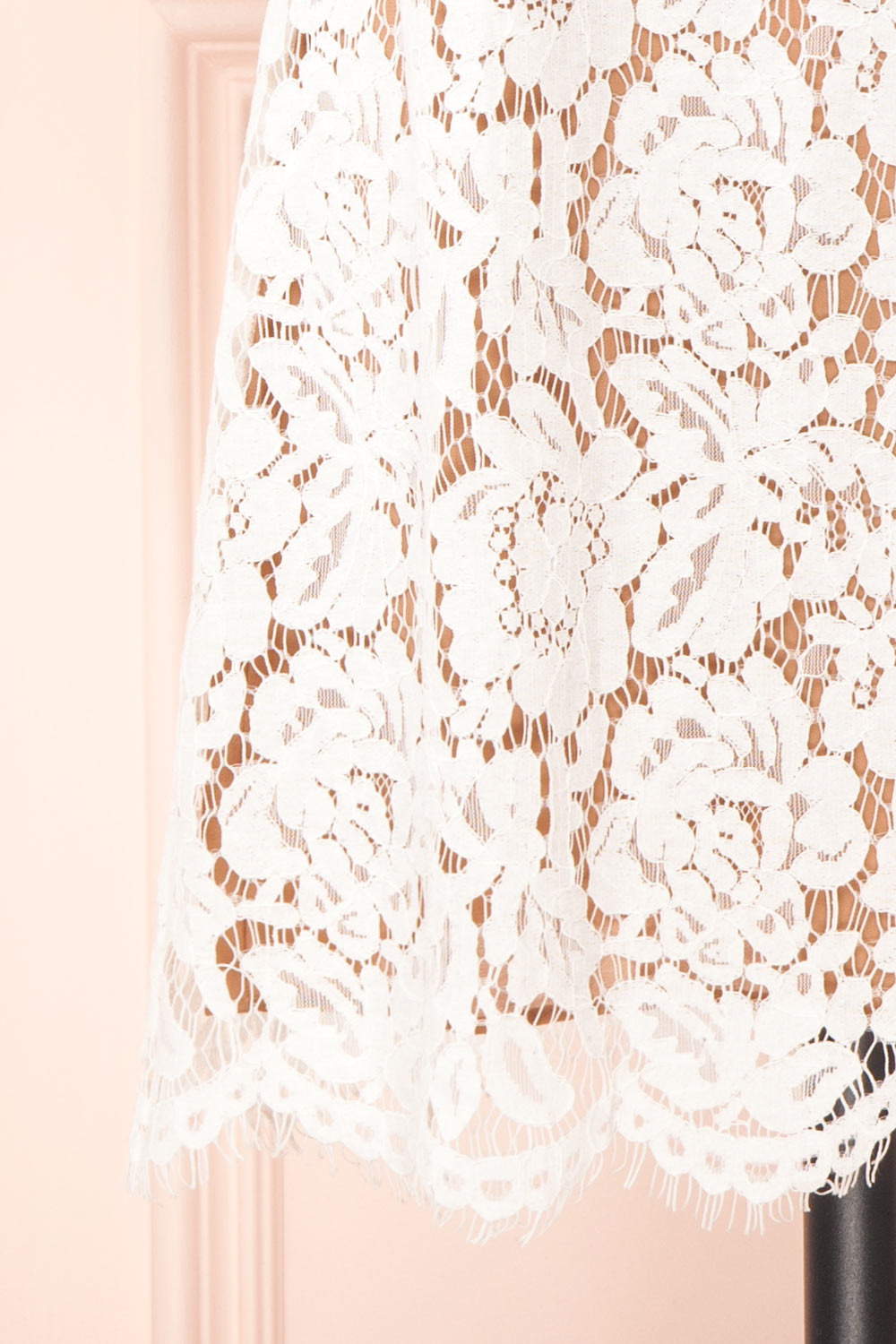 Apama White Floral Lace Short Sleeve Dress | Boutique 1861 bottom