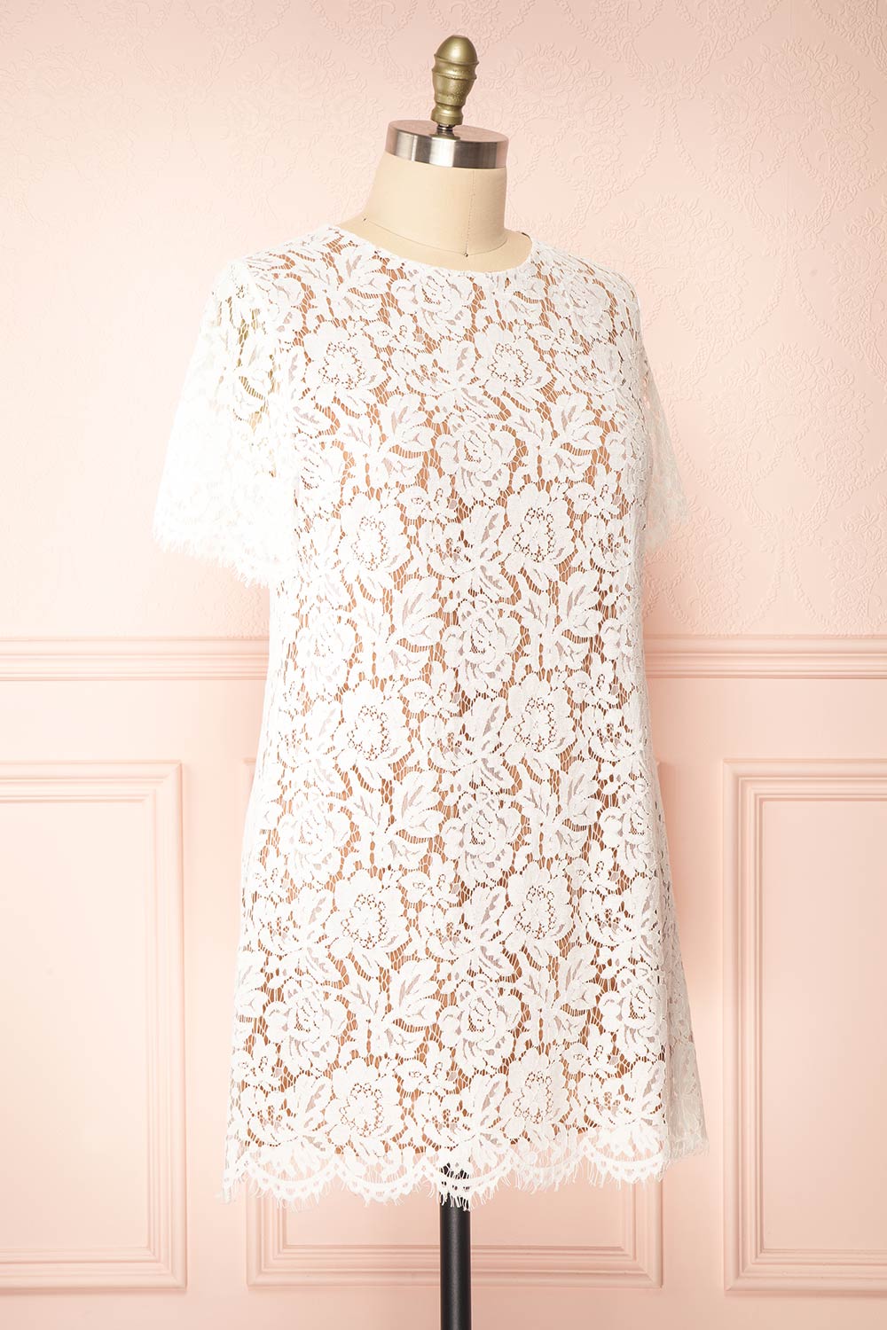 Apama White | Floral Lace Short Sleeve Dress