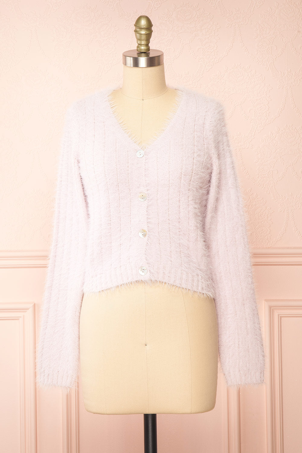 Apini Blush Fuzzy Cropped Cardigan | Boutique 1861 front view