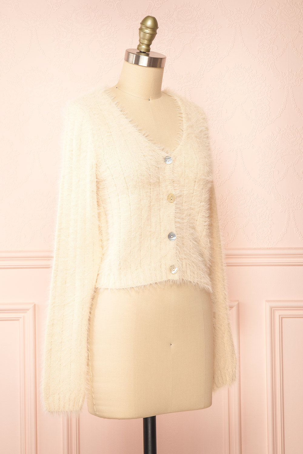 Apini Ivory Fuzzy Cropped Cardigan | Boutique 1861 side view