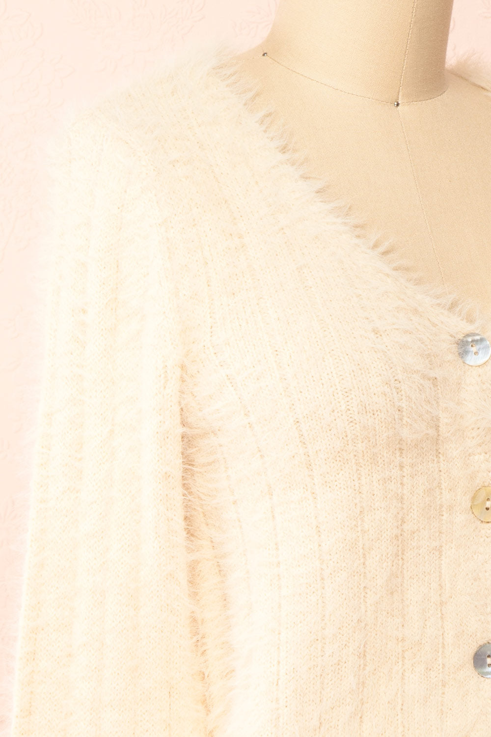 Apini Ivory Fuzzy Cropped Cardigan | Boutique 1861 side close-up