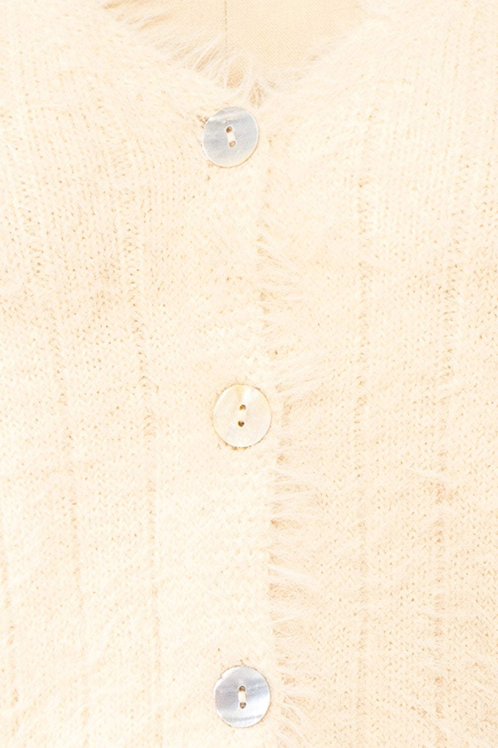 Apini Ivory Fuzzy Cropped Cardigan | Boutique 1861 fabric