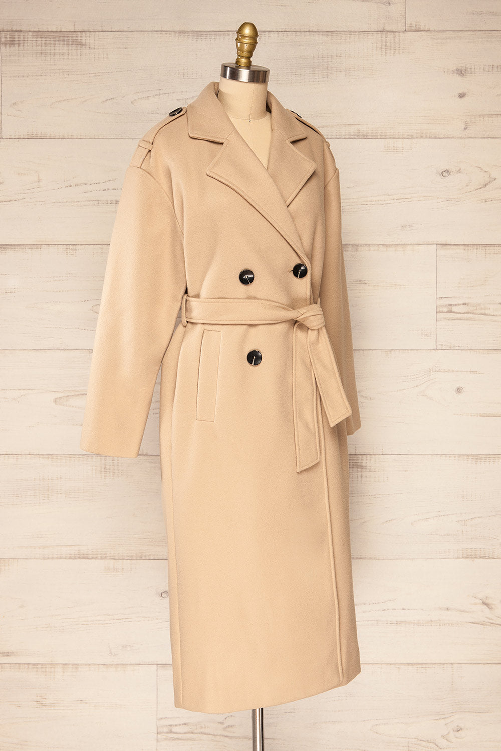 Argenteuil Long Buttonned Trench Coat | La petite garçonne side view