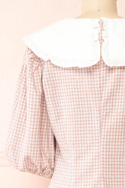 Arianne Pink & White Puffy Sleeve Gingham Short Dress | Boutique 1861 back close-up