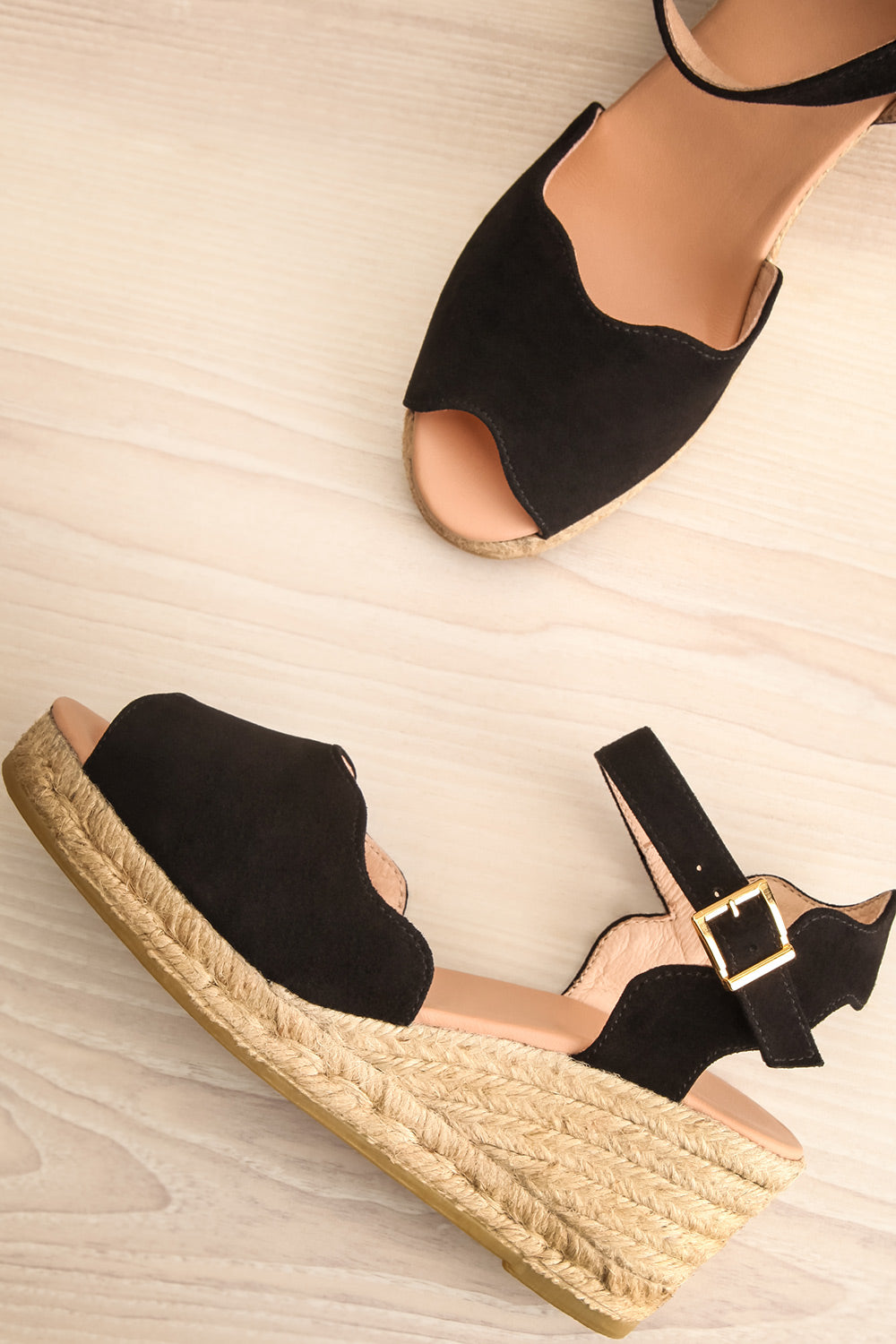 Arma Black Suede Peep Toe Sandal Wedges | La petite garçonne flat view