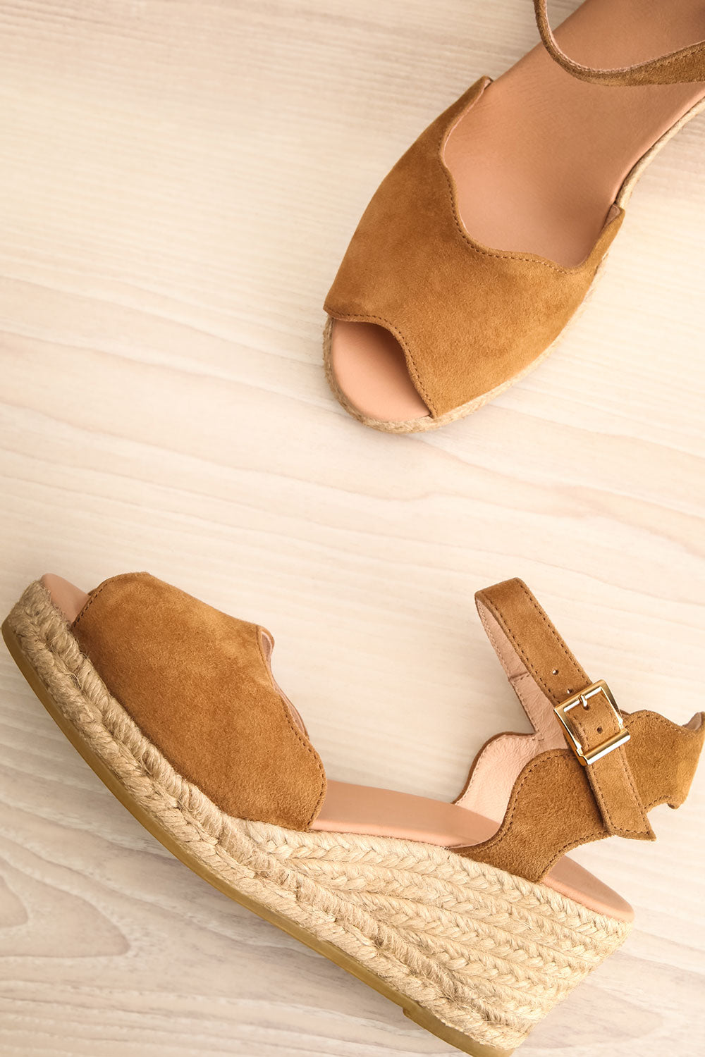Arma Camel Suede Peep Toe Sandal Wedges | La petite garçonne flat view