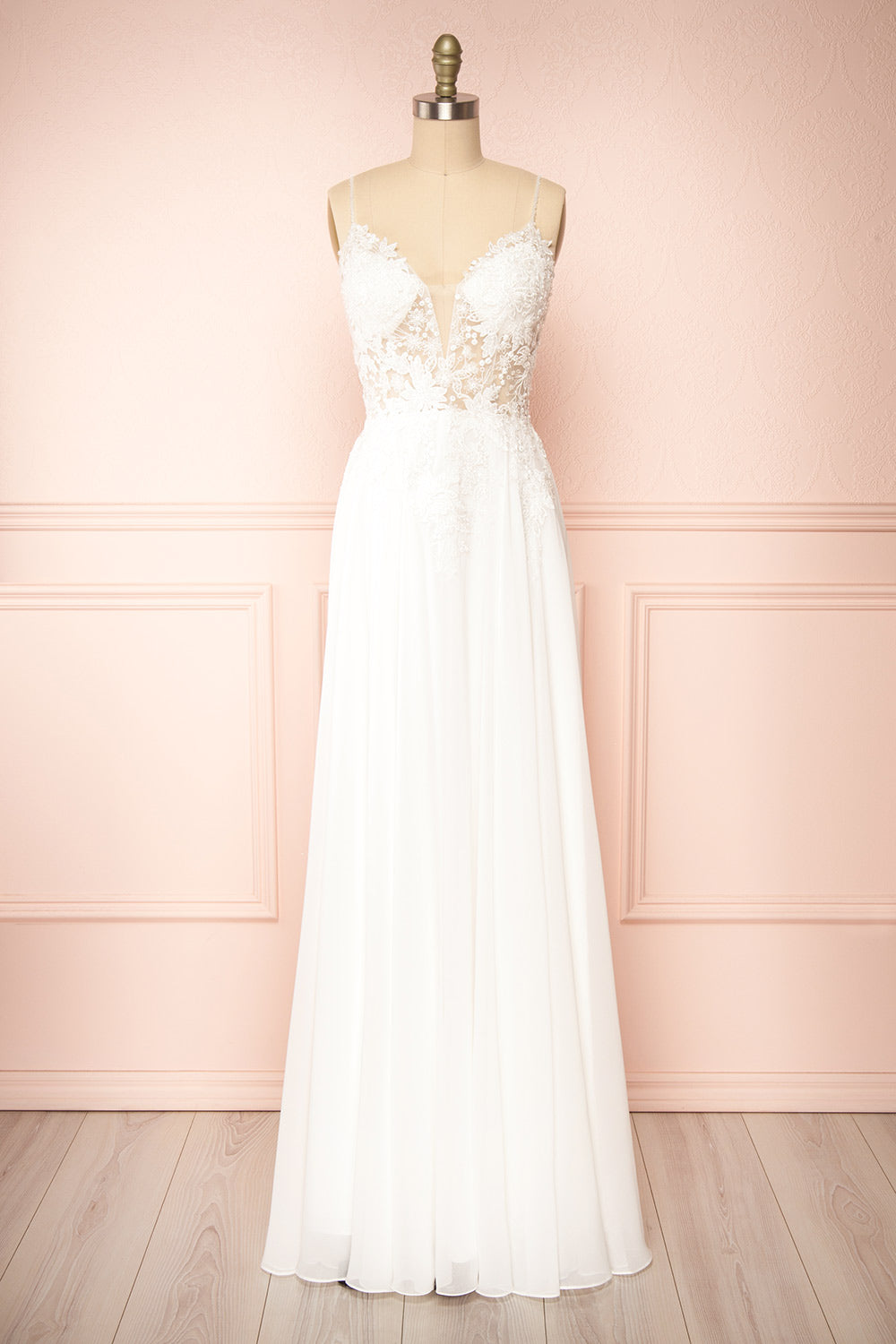 Arsinoe White Plunging Neckline Bridal Gown | Boudoir 1861 front view