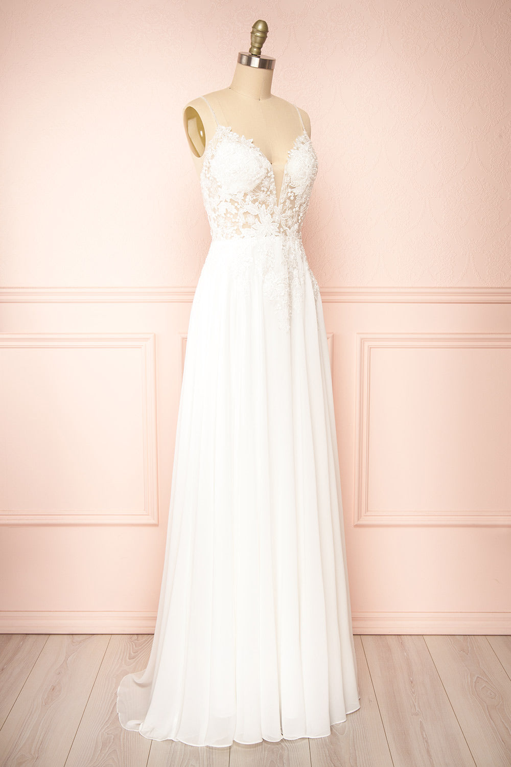 Arsinoe White Plunging Neckline Bridal Gown | Boudoir 1861 side view