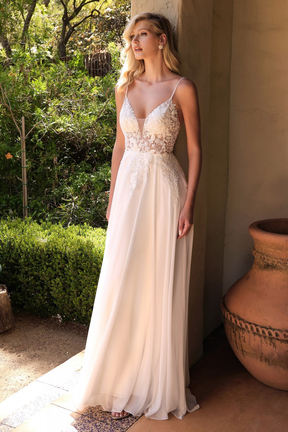 Arsinoe White Plunging Neckline Bridal Gown | Boudoir 1861 model shot