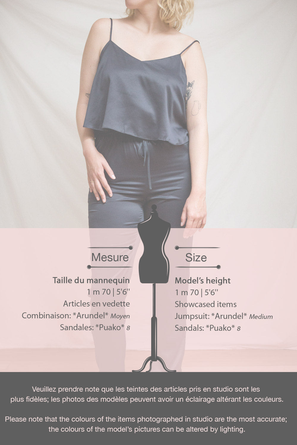 Arundel Navy Blue Satin Jumpsuit w/ Ruffled Top | La petite garçonne fiche