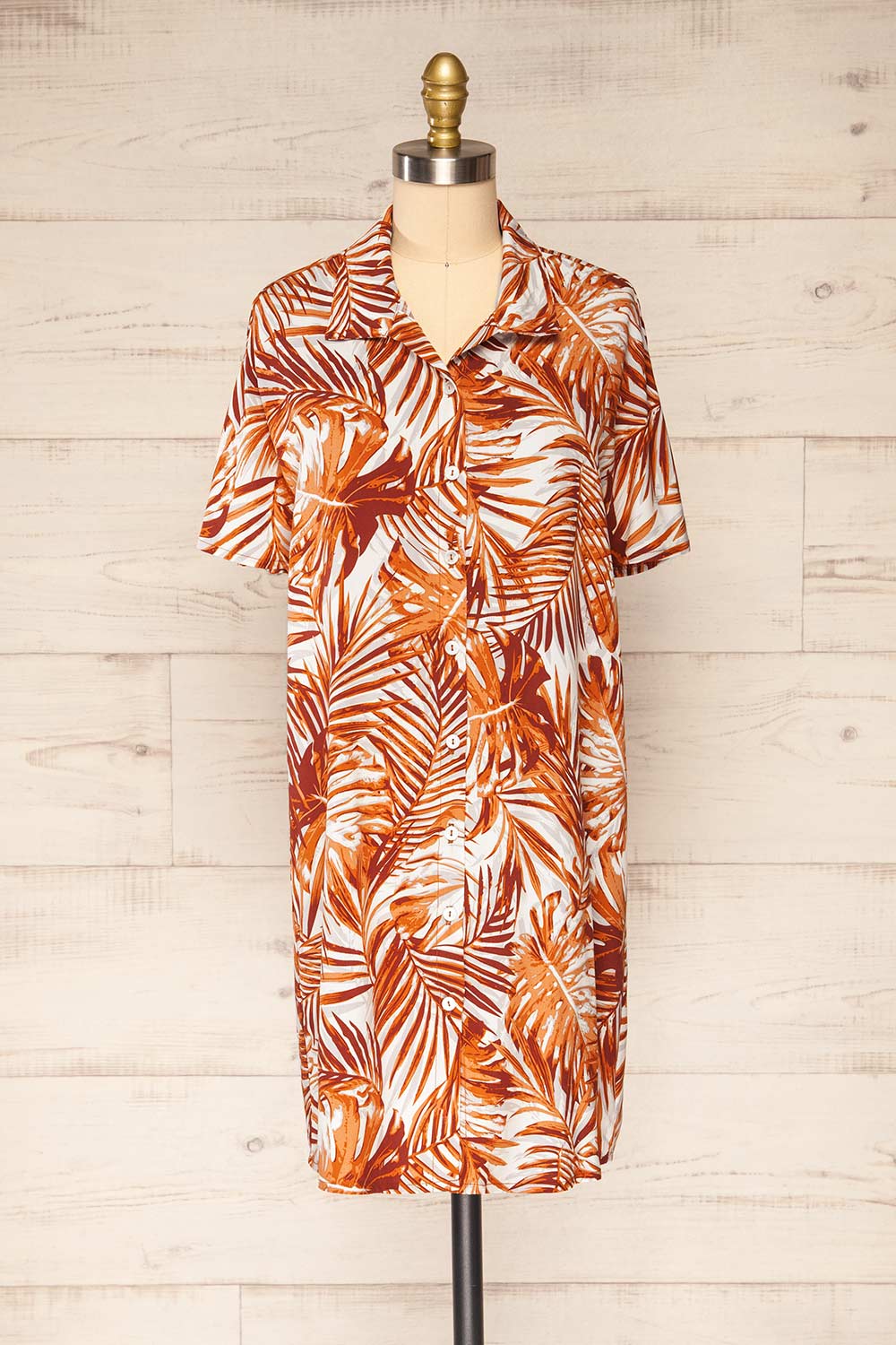 Ary Beige Patterned Short Shirt Dress | La petite garçonne front view