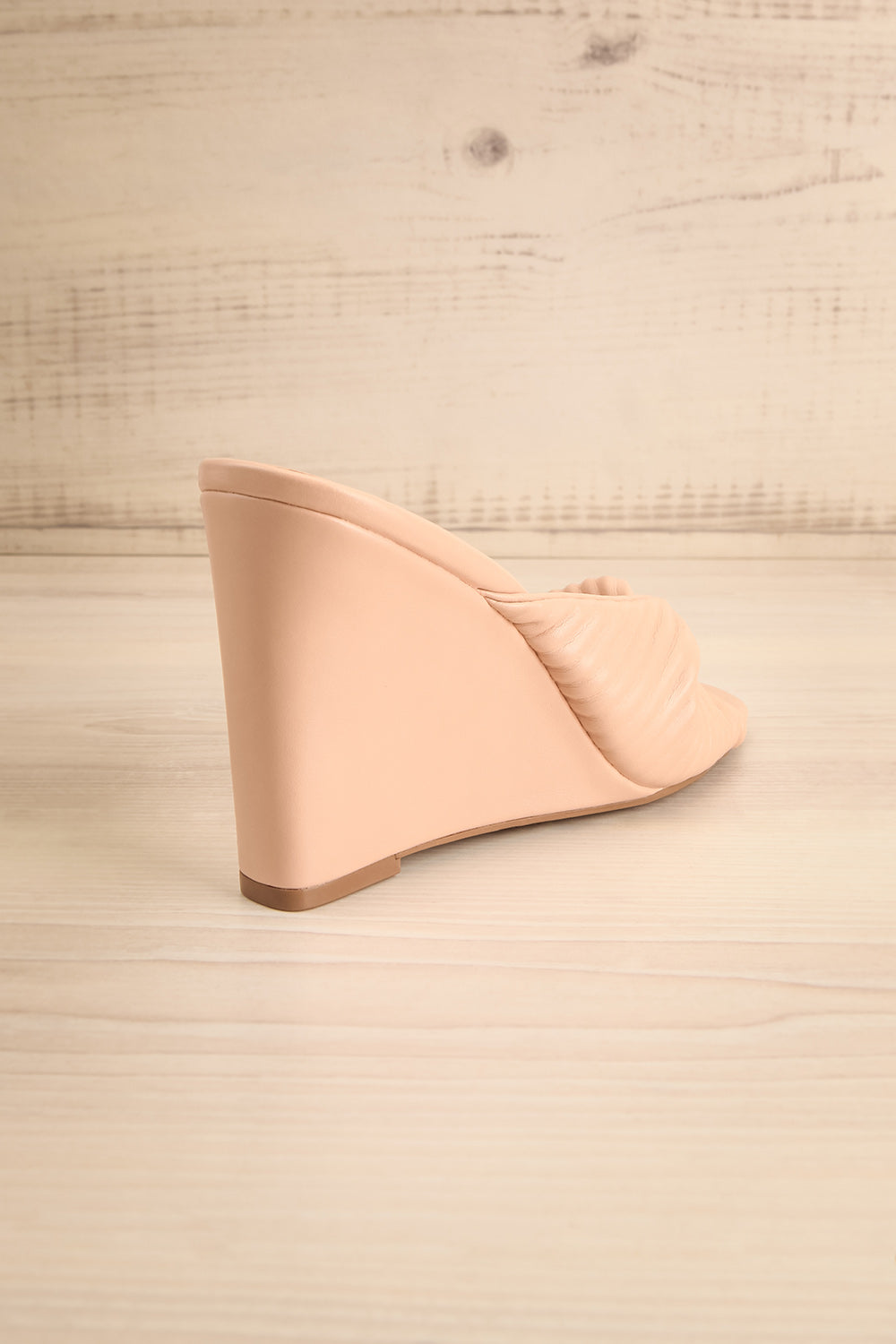 Ashai Beige Twist Front Wedge Sandals | La petite garçonne back view