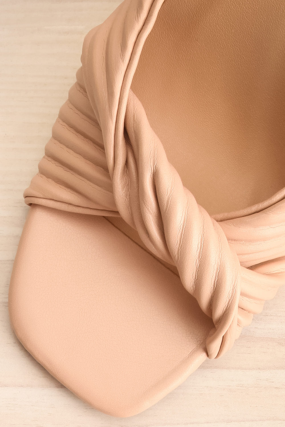 Ashai Beige Twist Front Wedge Sandals | La petite garçonne flat close-up