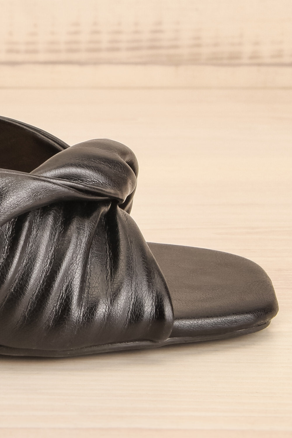 Ashai Black Twist Front Wedge Sandals | La petite garçonne side front close-up