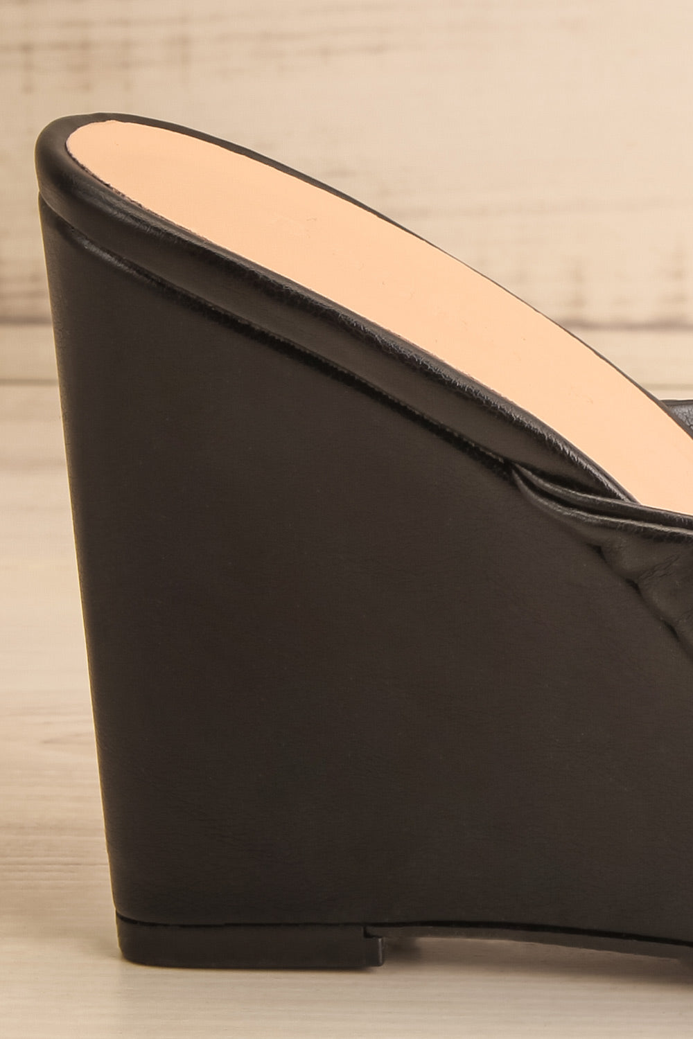 Ashai Black Twist Front Wedge Sandals | La petite garçonne side back close-up